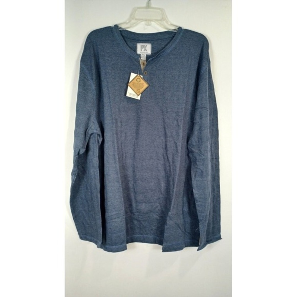 PX Clothing Shirt Henley Long Sleeve Blue Men Size XXL Casual Outdoor Cotton New